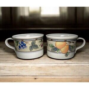 Vintage 1990's Mikasa Intaglio Garden Harvest Set of 2 Cups / Mugs
